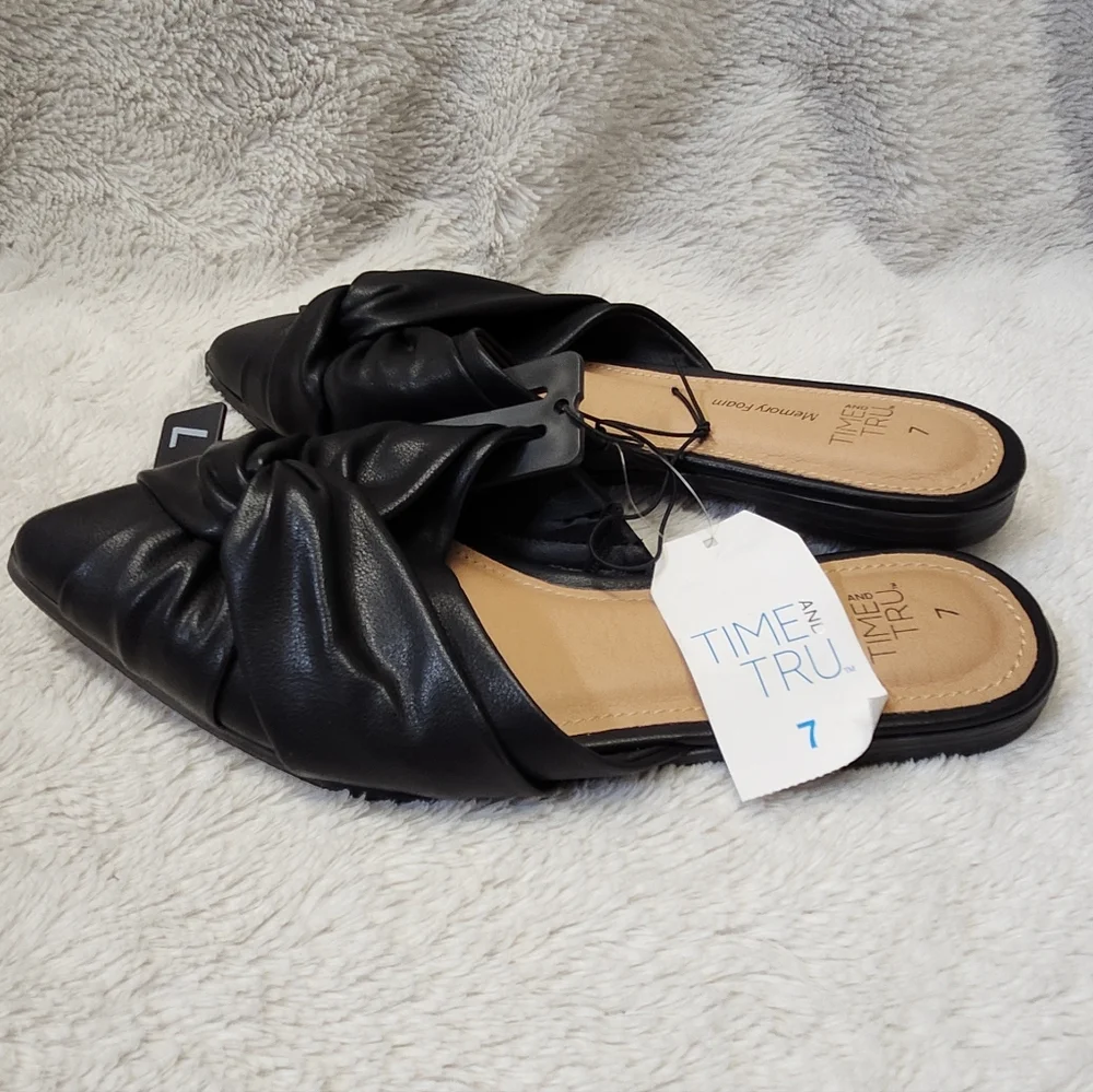 Black Mule Sandal Time and Tru Twist Mule Dress Slip On Pointed Toe Sz 7 Black - Picture 3 of 7